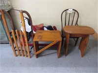 (2) Wood Benches, Child's Bow Back Arm Chair,