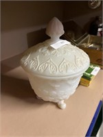 glass white covered candy dish