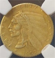 Slabbed Indian $2 and a half dollar gold token