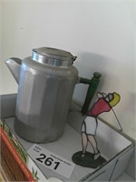 Vintage Coffee Pot / Stained Glass Golfer