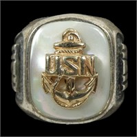 Sterling silver U.S. Navy ring with 10K gold
