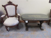 Victorian Arm Chair & Mahogany Oval Coffee Table