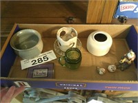Pottery Candle Holders / Bird Figurine Lot