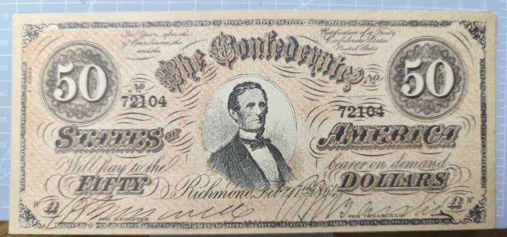 1864 $50 Confederate banknote