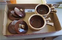 (6) Vintage Hull Pottery Brown Drip Glaze Soup