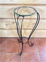 30” wrought iron glass top plant stand