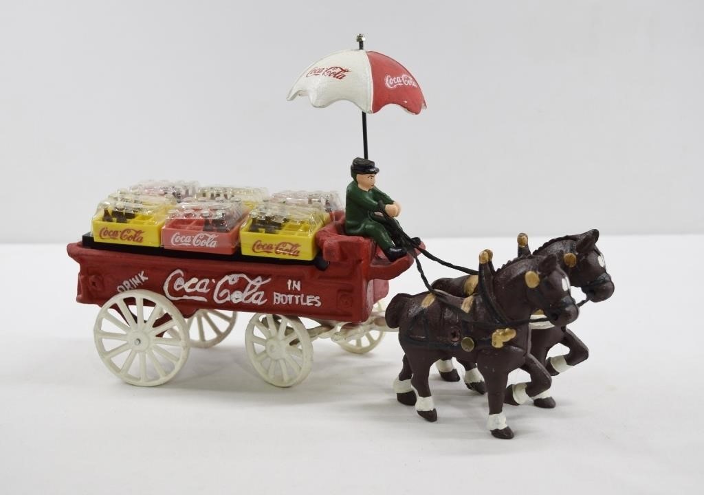 Vintage Cast Iron Coca-Cola Horse Drawn Wagon