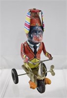 Vintage Tin Toy Wind Up Monkey on Tricycle