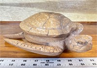 Vintage hand carved walnut turtle trinket box
