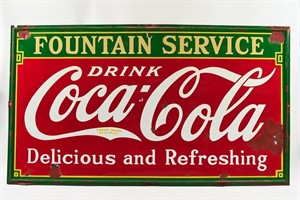 1930'S DRINK COCA-COLA FOUNTAIN SERVICE SSP SIGN