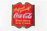 EARLY COCA-COLA SOLD HERE ICE COLD DSP FLANGE SIGN