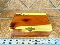 Cedar box Mother insignia filled with trinkets