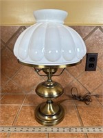 Vintage brass milk glass hurricane lamp