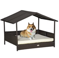 Wicker Dog House Outdoor with Canopy