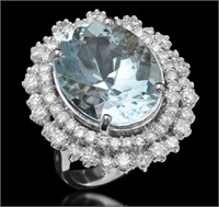 $16,480  14.83 cts Aquamarine & Diamond 14k Ring