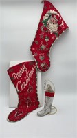 2 FABRIC VINTAGE STOCKINGS W PAPER MACHE BOOT
