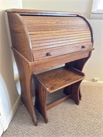 Vintage solid oak roll top desk with bench