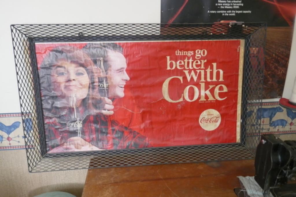 Vintage Coke Sign w/ Wire Mesh Frame
