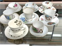 Assorted cups and saucers.