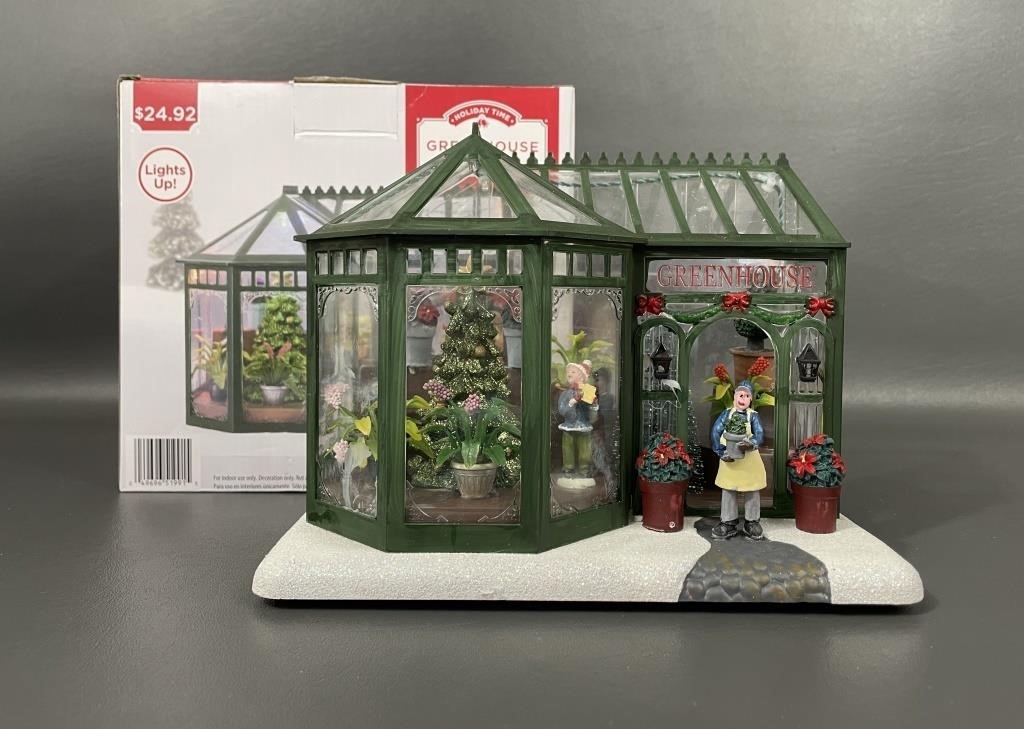 Holiday Time Lighted Green House NIB
