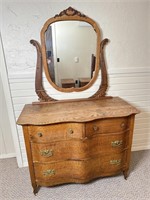 Antique solid oak curved front dresser with