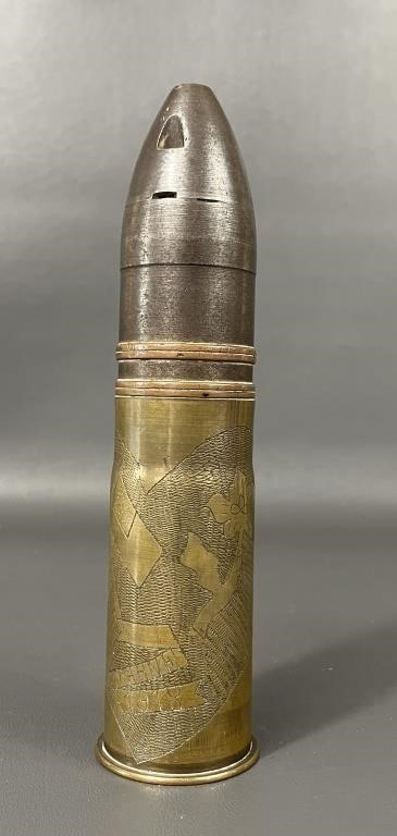 WWI Trench Art Engraved Artillery Shell (1918)