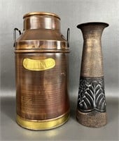 Copper & Brass Milk Jug and Metal Vase