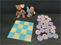 Checkers Board Game and 2 Ty Miniatures
