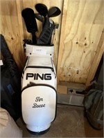PING GOLF BAG W/ GOLF CLUBS- SEE PICS FOR BRANDS