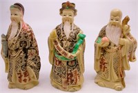 Chinese 3 Wise Men Fuk Luk & Sau Carved Figurines