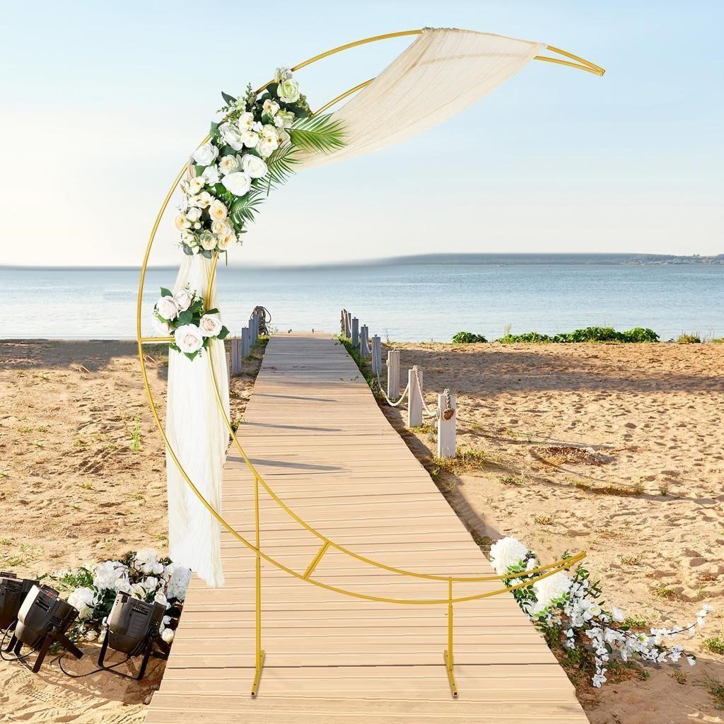 7.51ft Crescent Moon Wedding Arch Frame Gold