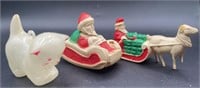 CELLULOID EARLY CHRISTMAS ORNAMENTS 3 PC AS IS