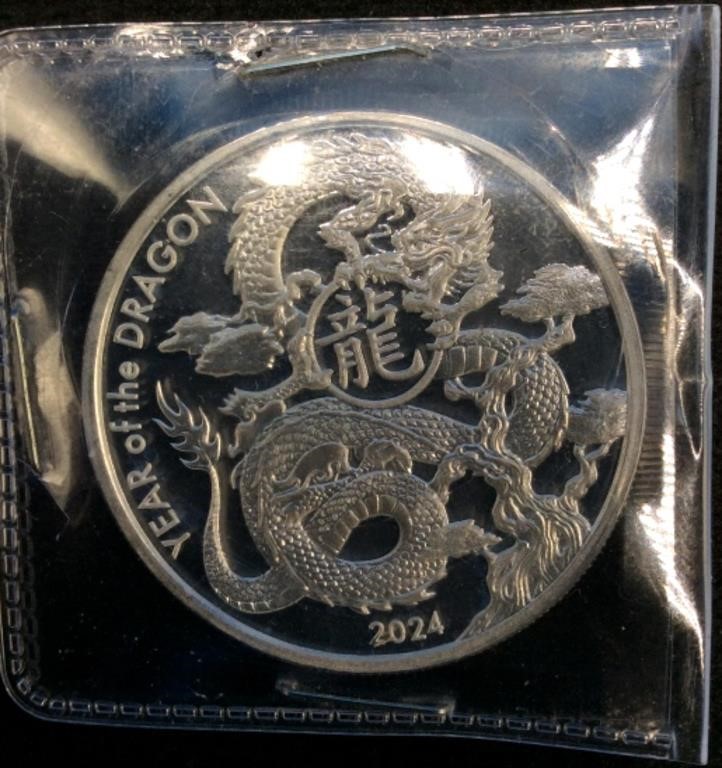 Pure Silver 1 Troy Oz 2024 Year Of The Dragon Coin