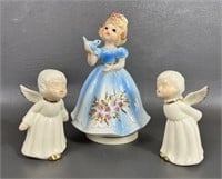 Porcelain Musical Figure and 2 Kissing Angels