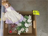 DOLL AND HAND PAINTED FLOWER ARRANGEMENT