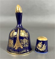 Limoge Blue Souvenir de Paris Bell and Thimble