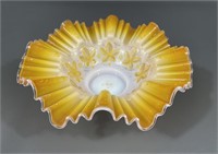 Antique Hand Blown Glass Painted Ruffled Bowl