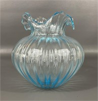 Vintage Art Glass Aquamarine Bulbous Vase