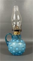 Vintage Aqua Glass Coin Dot Kerosene Lamp