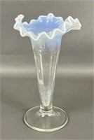 Vintage Opalescent Glass Ruffled Rim Bud Vase