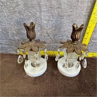 Pair Of Vtg Brass Candle Holders w Marble Base