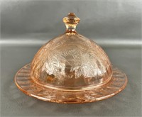 Jeanette Floral Pink Depression Glass Butter Dish
