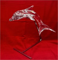 Daum Crystal Leaping Dolphin w/Stand Signed