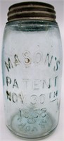 Mason Nov 30th 1858 Lt Apple Green 1 Quart Jar