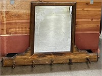 Etched Wood Framed Mirror w/Hat Rack