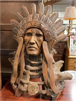 Teak wood Native American bust 34” tall