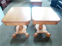 Two Wooden Pedestal Accent Tables Possibly Pine