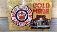 Red crown gas sign embossed