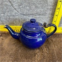 Vintage Small Blue Enamel Metal Teapot