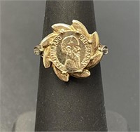 Vintage 9 KT Gold Mexican Coin Ring